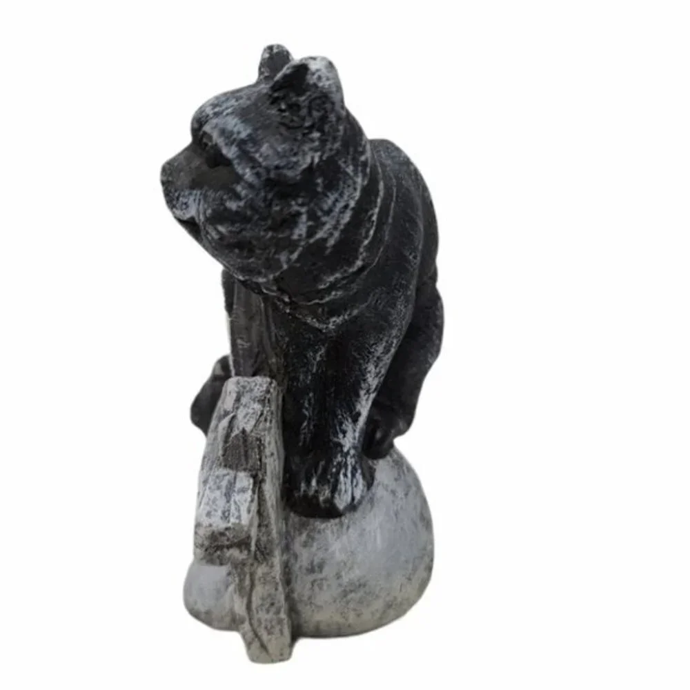 Graveyard Cat On Fence Bird & Skull Statue Decor